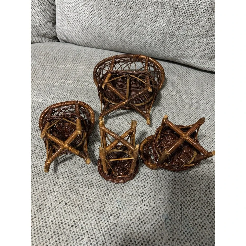 Vintage Miniature Wicker Doll Furniture Set Chairs Loveseat Table Rattan Lot